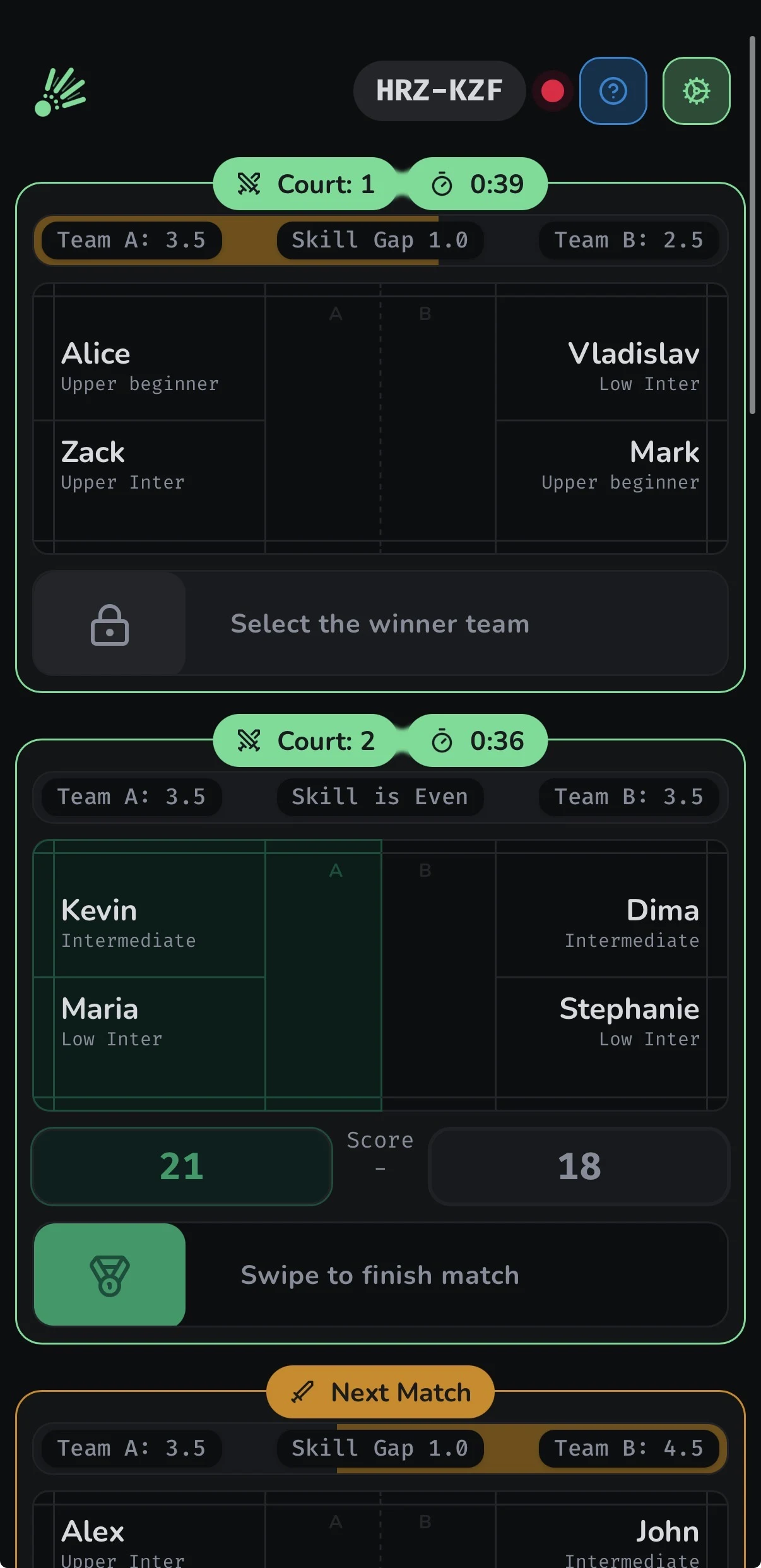 Shuttl mobile session lobby screen