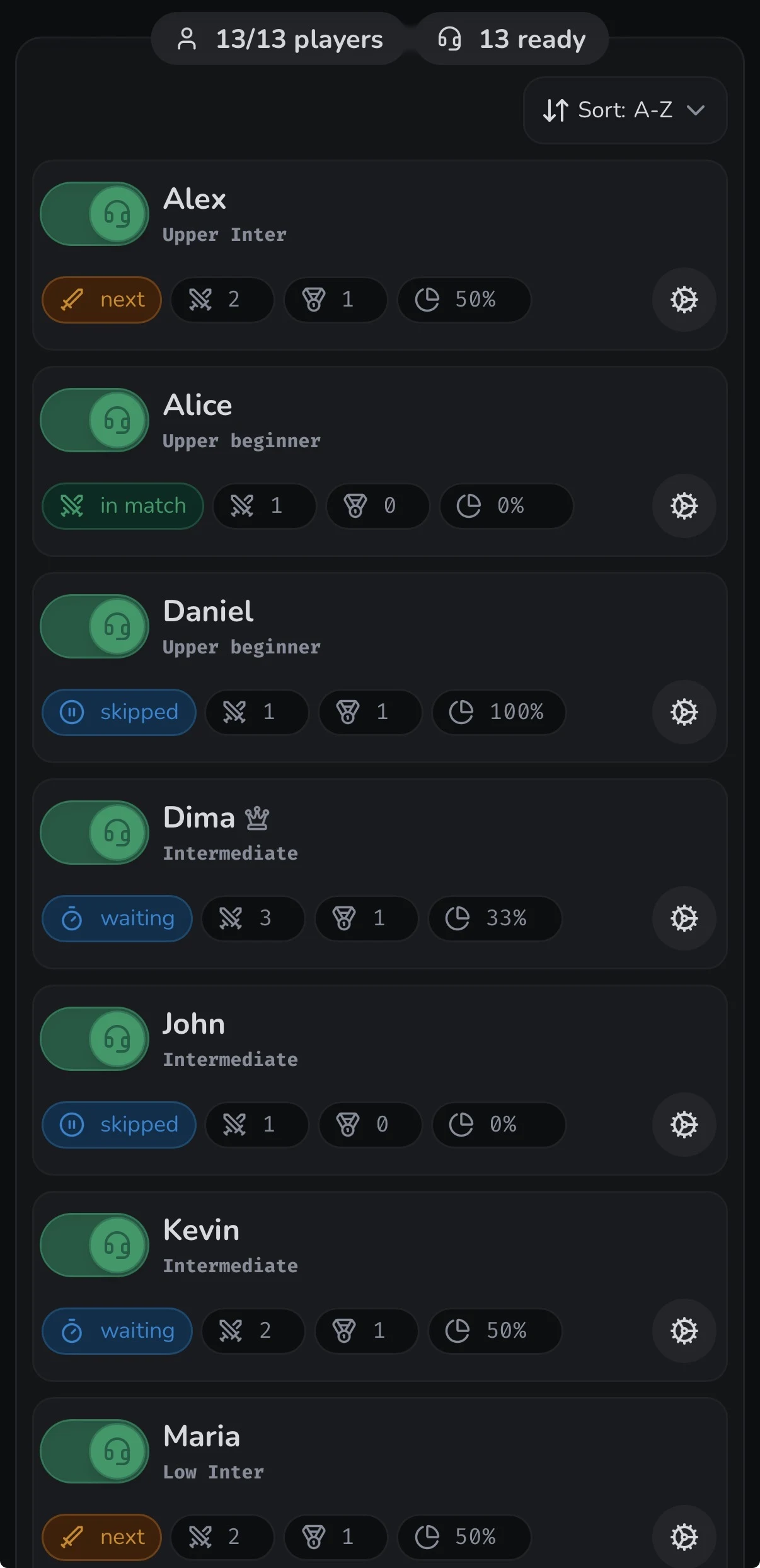 Shuttl mobile match rotation screen