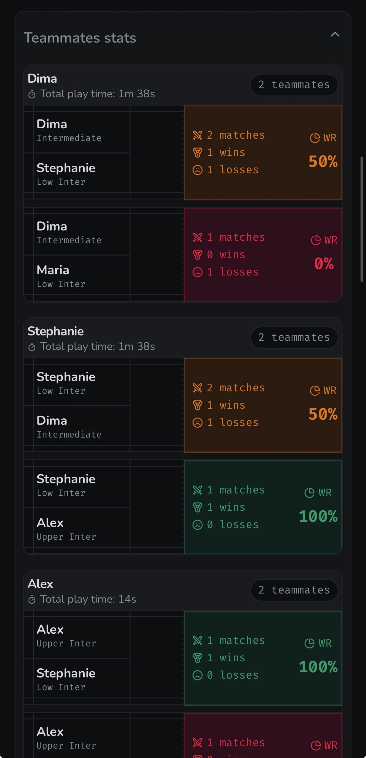 Shuttl mobile history teammates stats